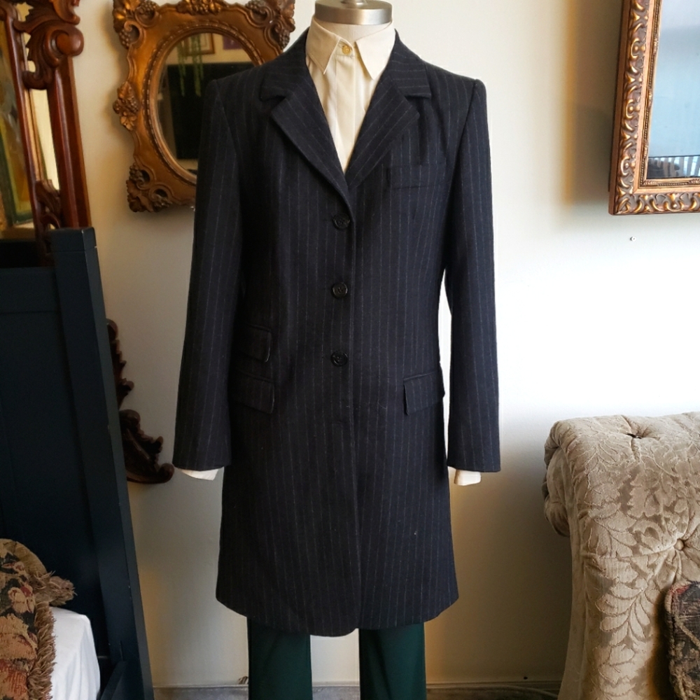 Long charcoal pinstripe wool blazer small